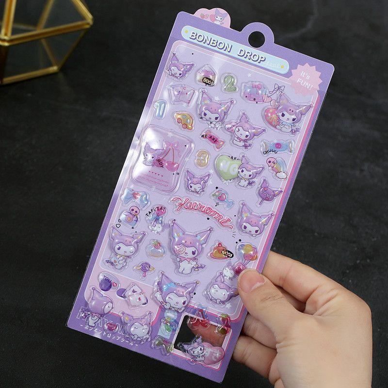 Милые объемные наклейки Hello Kitty Kawaii 3D Sanrio Наклейки Kuromi Cinnamoroll Melody Pochacco Мультяшные Детские Игрушки