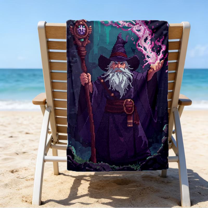 Ultra-Soft Beach Towel with Wizard Theme,Ideal for Pool - Camping, Diving - Perfect Travel Essential, Vibrant Beach Towel.