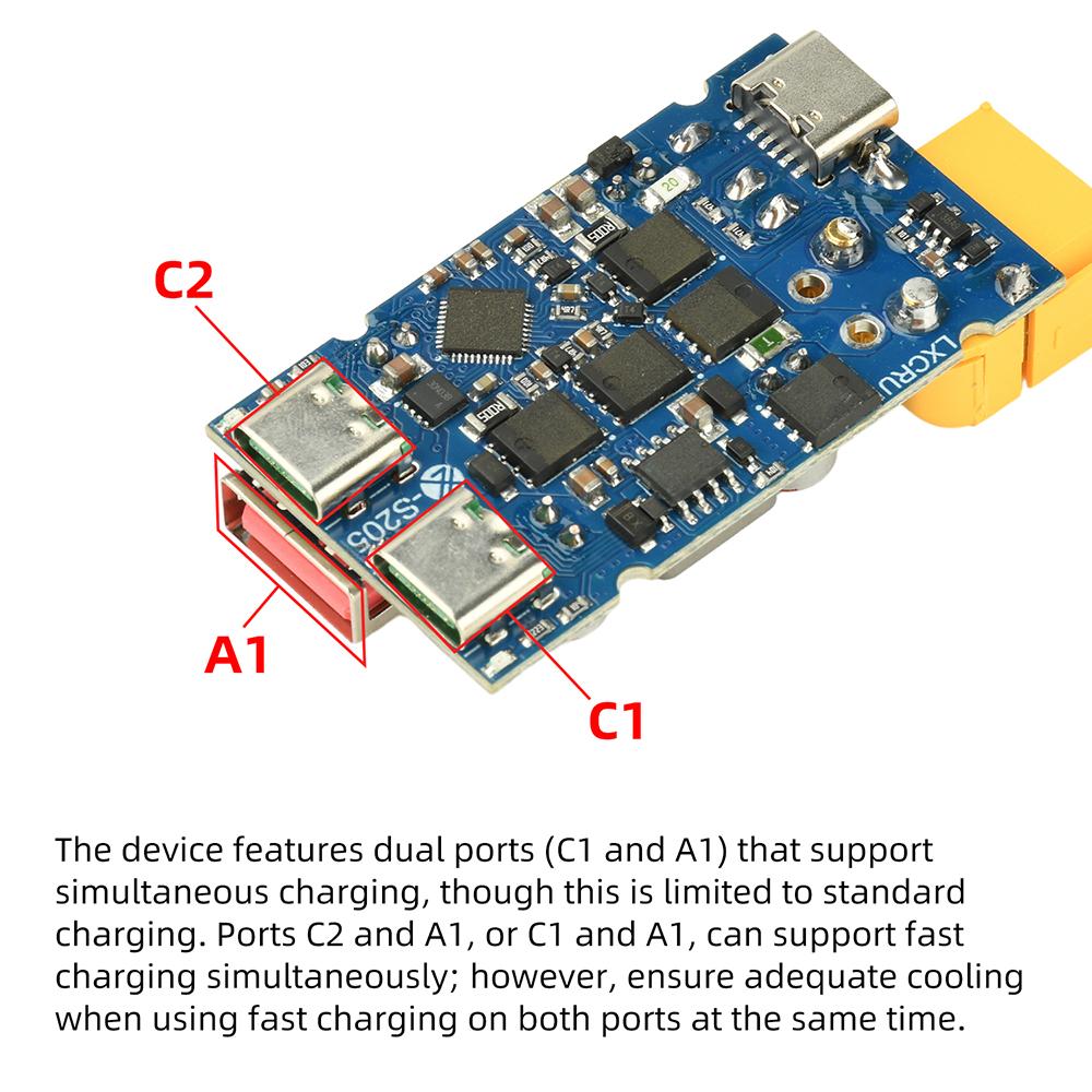205W High Power Fast Charging Module PD QC 3.0/5.0 AllProtocols Step-up Step-down XT30/XT60 Interface Dual Port for Multi-device