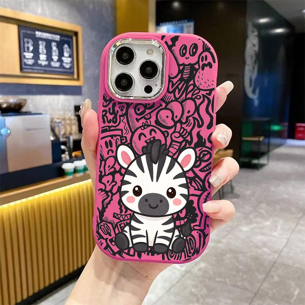 Phone case: 2D flat design suitable for iPhone 18 17 16 15 14 13 Pro protective case, couple style, little zebra, Christmas and Halloween gifts