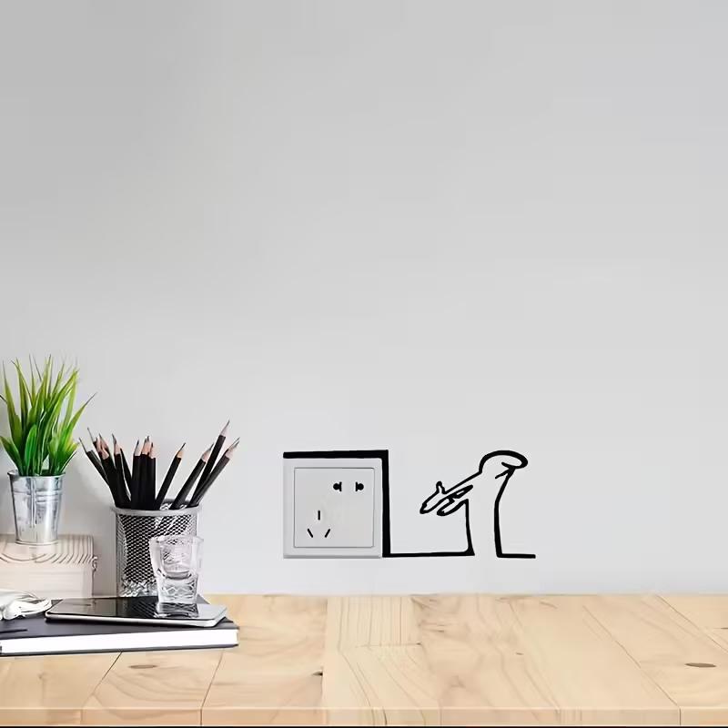 Minimalist La Linea Switch Sticker Cartoon Character Power Switch Decal Line Drawing Design Wall Decor For Home, Office, Cafe