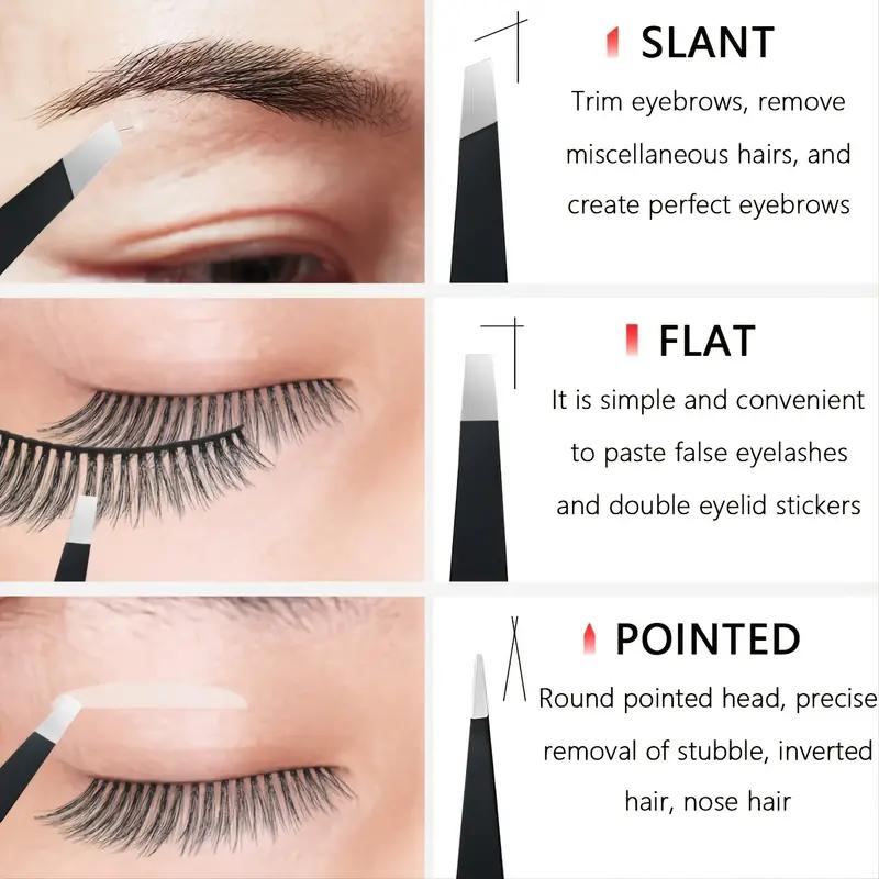 Набор из 3 пинцетов для бровей из нержавеющей стали премиум-класса — точные острые пинцеты с плоскими/скошенными/заостренными кончиками для тела, вросших волос и лица