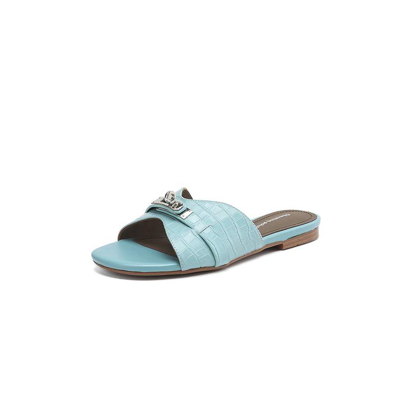 Krazing Pot Мюли из коровьей кожи, летние, размер 42, на низком каблуке, роскошные туфли с металлическими украшениями, женские, суперзвездные, женские, с открытым носком, сандалии без застежек