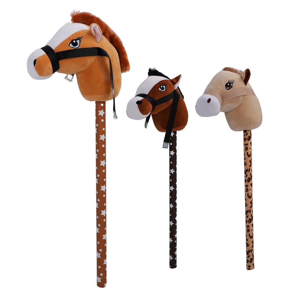 Stick Horse Plush with Neighing Galloping Sounds Pony Horseback Riding Game Stuffed Stick Horse Anim