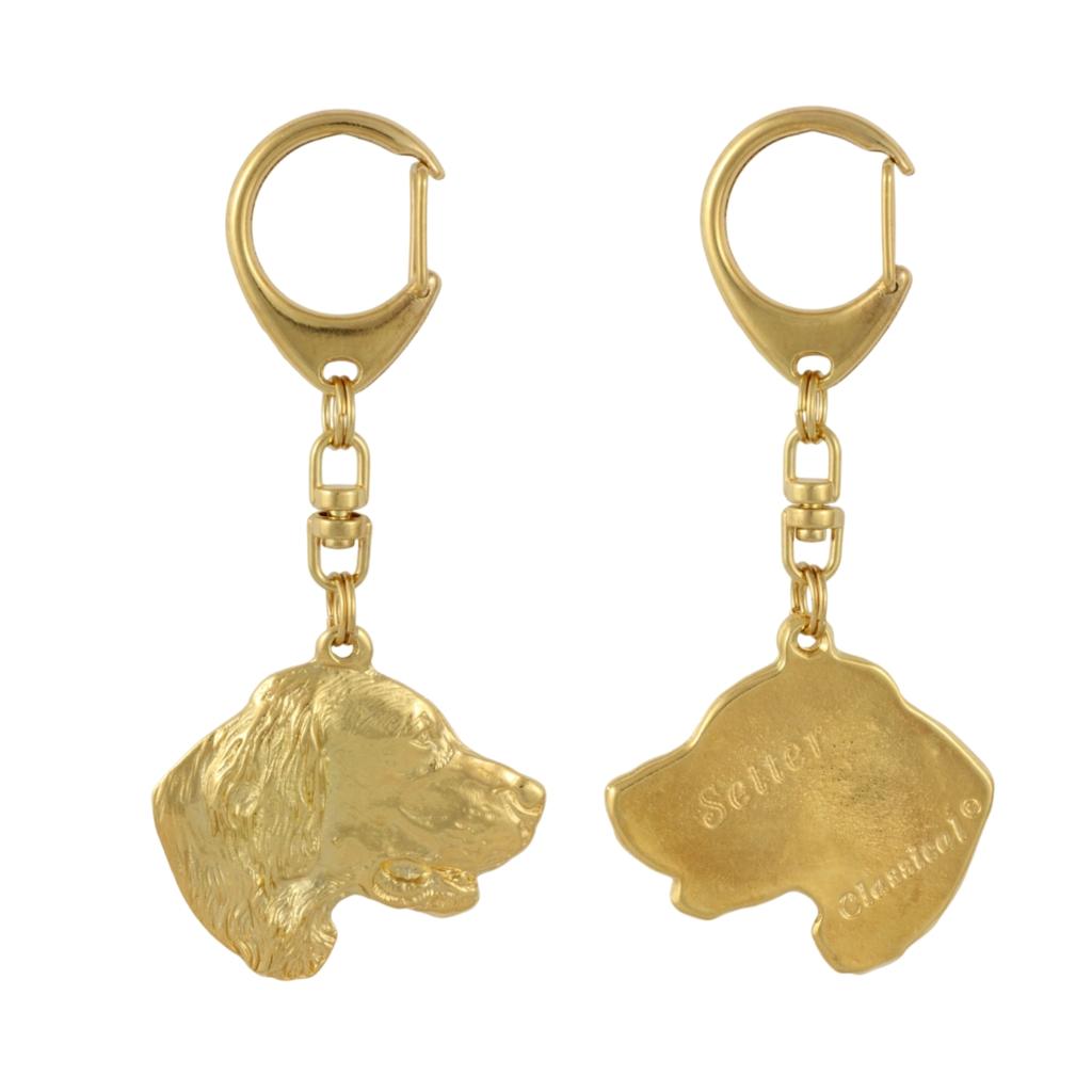English Setter, Lawerack, Laverack - Gilded Key Ring with Dog In Gift Box, Handbag Decoration, Luxury Accessory by Art-Dog Brand