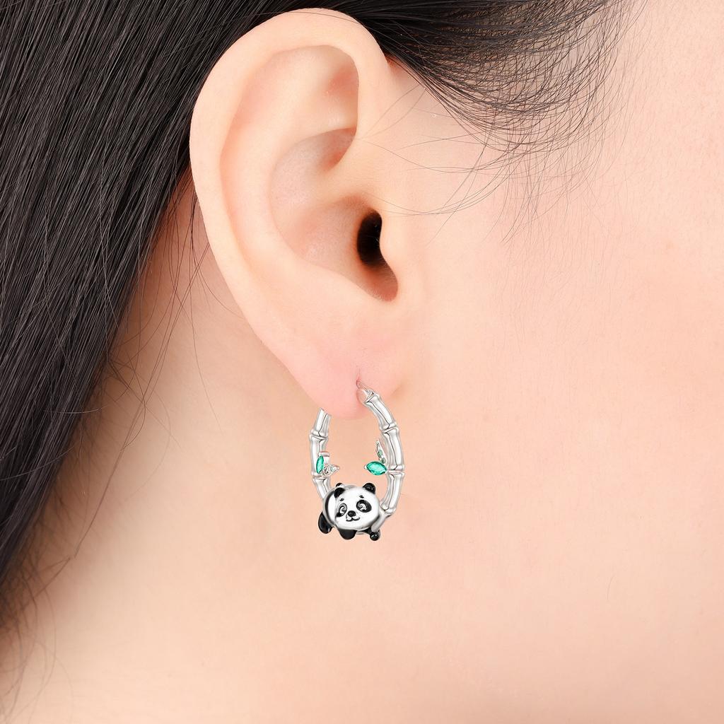 Orstarry S925 Silver Cute Panda Animals Earrings Hoop Earrings For Women Jewelry Party Trendy Gifts