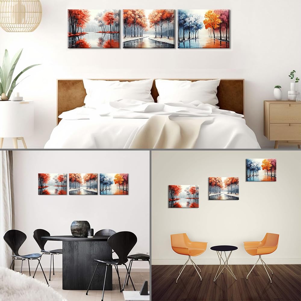 PIY PAINTING Настенное искусство, Пейзажное холщовое настенное искусство, Декоративная живопись, Холст с осенним пейзажем, Лесная настенная декоративная живопись, Настенное искусство в раме