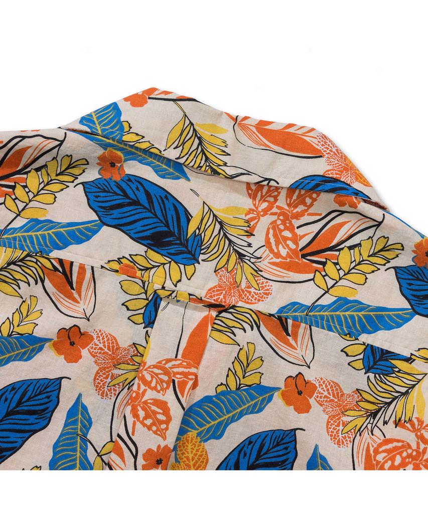 PRODESHIRT [Comfort] Tropical Flower Linen Camp Shirt (Orange)