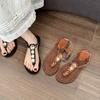 Однословные богемные сандалии-балетки с открытым носком женские 2025 новая летняя обувь круглый носок шлепанцы праздничные сандалии