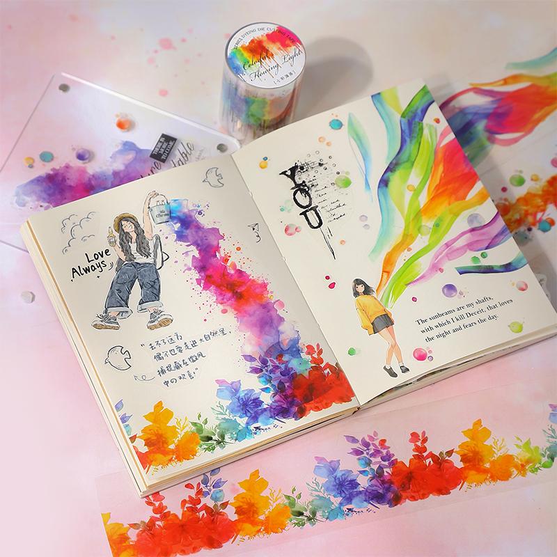 1 рулон радужной градиентной вырубной ПЭТ-ленты для скрапбукинга, DIY-журнала, коллажного искусства, украшения чехла для телефона, блокнота, подарок, рукоделие