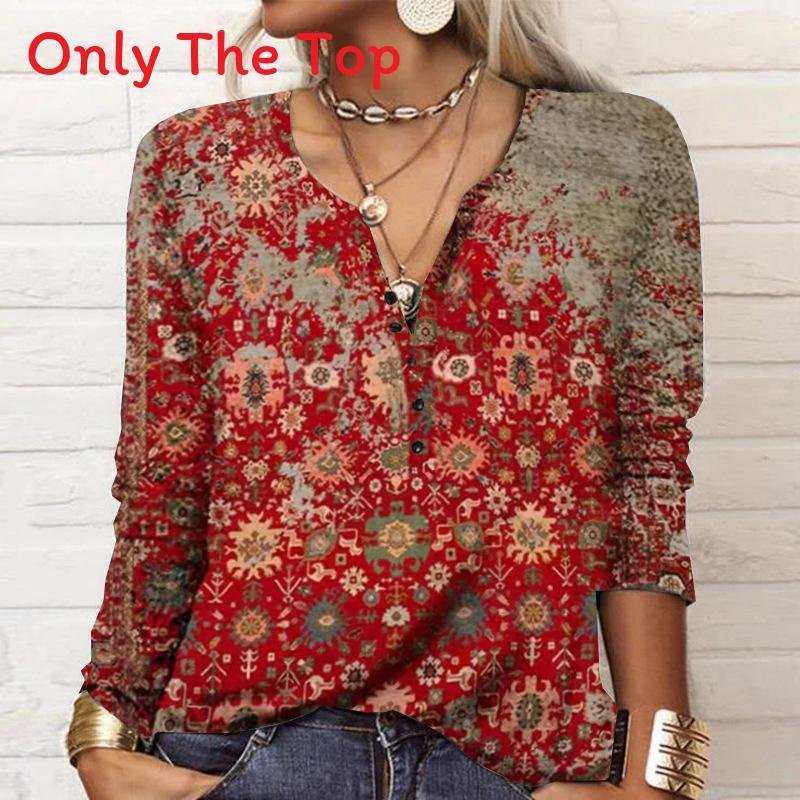 Streetwear Geometric Pattern Long Sleeve T Shirt For Women With V Neck Casual Fit