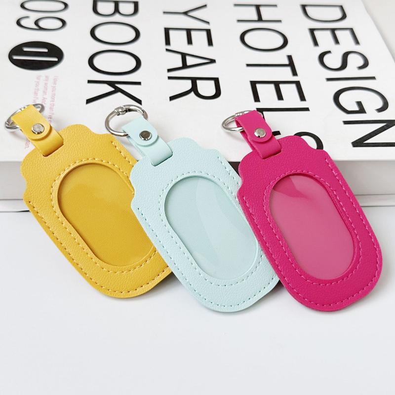 PU Leather ID Badge Holder with Clear Window Detachable Key Ring Anti-fall Card Case for Nurses Students Employees