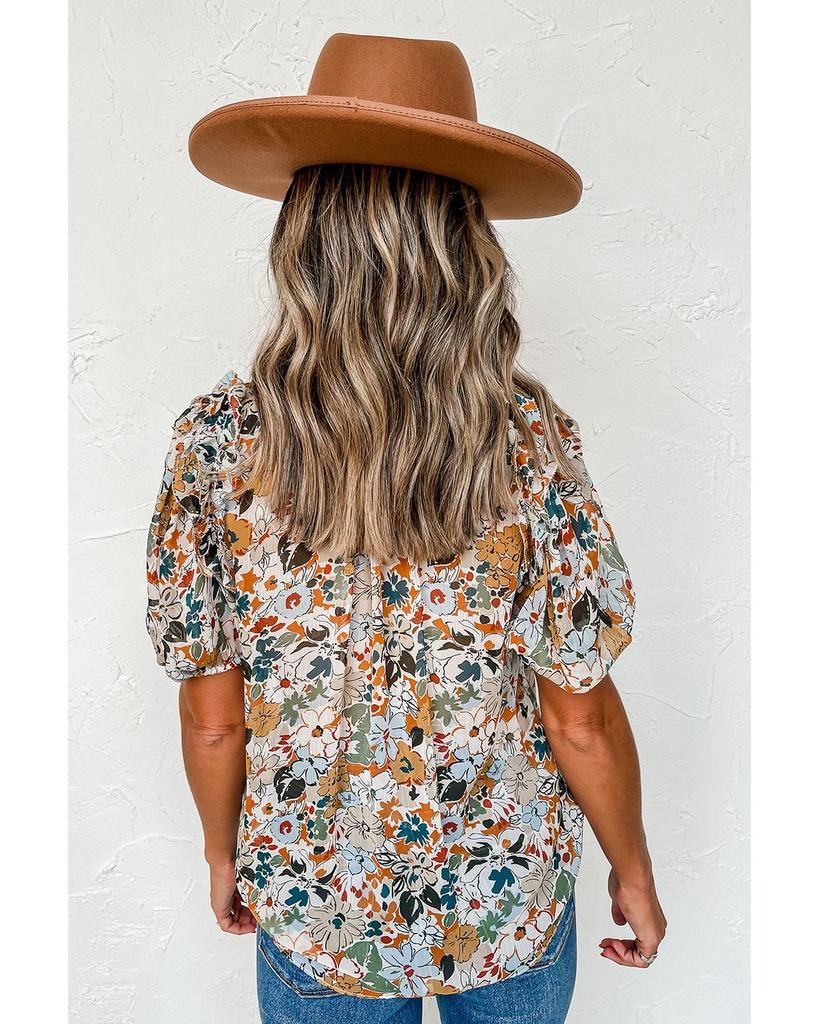 Azura Exchange Разноцветная блузка с V-образным вырезом и цветочным принтом