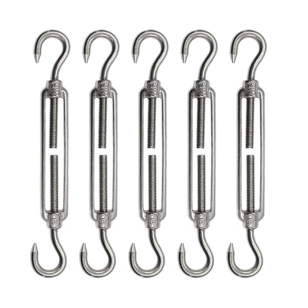 304 Stainless Steel European Style Hook & Hook M6 Turnbuckles Adjustable Wire Rope Tensioners Pack of 5