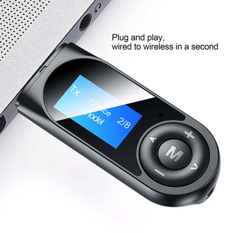 Аудиоадаптер ЖК-дисплей Bluetooth 5.0 Прием и передача вызовов 2 в 1 Hands Free