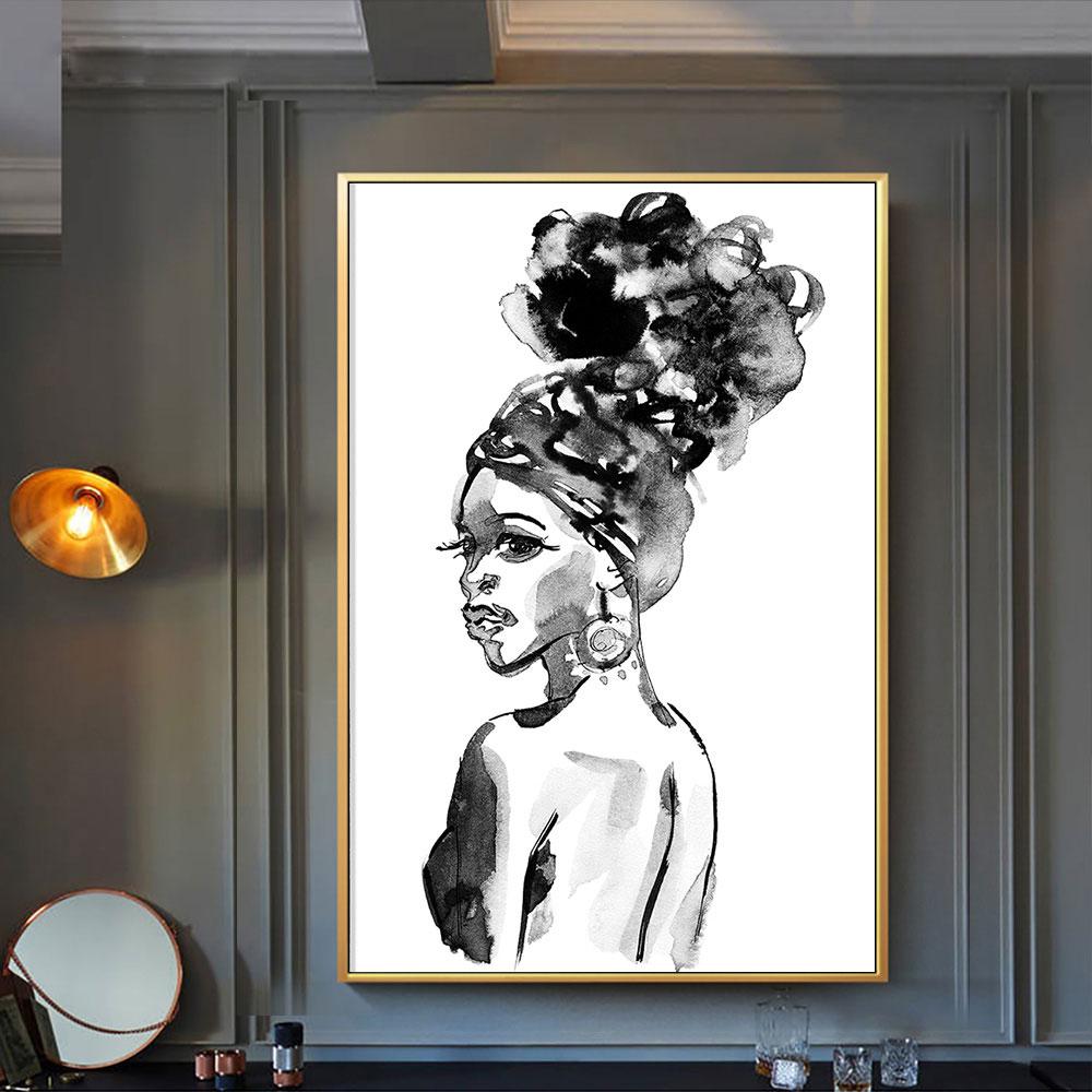 Canvas Painting Black and White Beauty African Women Living Room Wall Painting Home Decoration Wall Art Poster