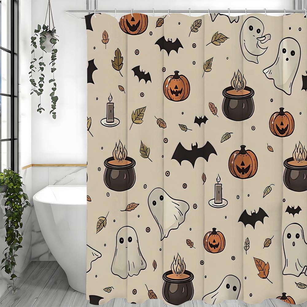 Halloween Cute Skeleton Ghost Bathroom Shower Curtain Scary Pumpkin Bat Bathtub Alchemy Witchcraft Decoration Waterproof Polyest