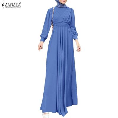 Повседневное мусульманское женское платье с круглым вырезом, длинными рукавами и свободного кроя