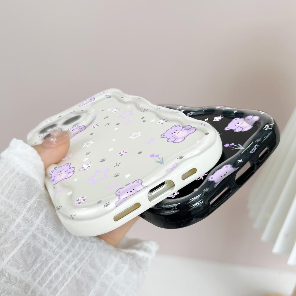 Для iPhone 16 15 14 Samsung S25 S24 S23 A06 A13 A14 A15 A16 A55 Redmi 14C 13C Note 14 13 12 Мягкий силиконовый чехол для телефона с волнистыми краями и изображением звезды и медведя