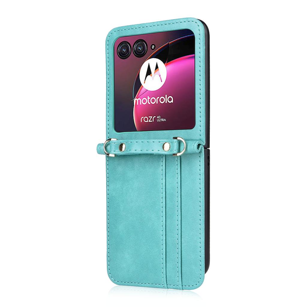 For Motorola Razr 40 Ultra 5G Hard PC+PU Leather Cover One-piece Design Card Slots Phone Case with Lanyard