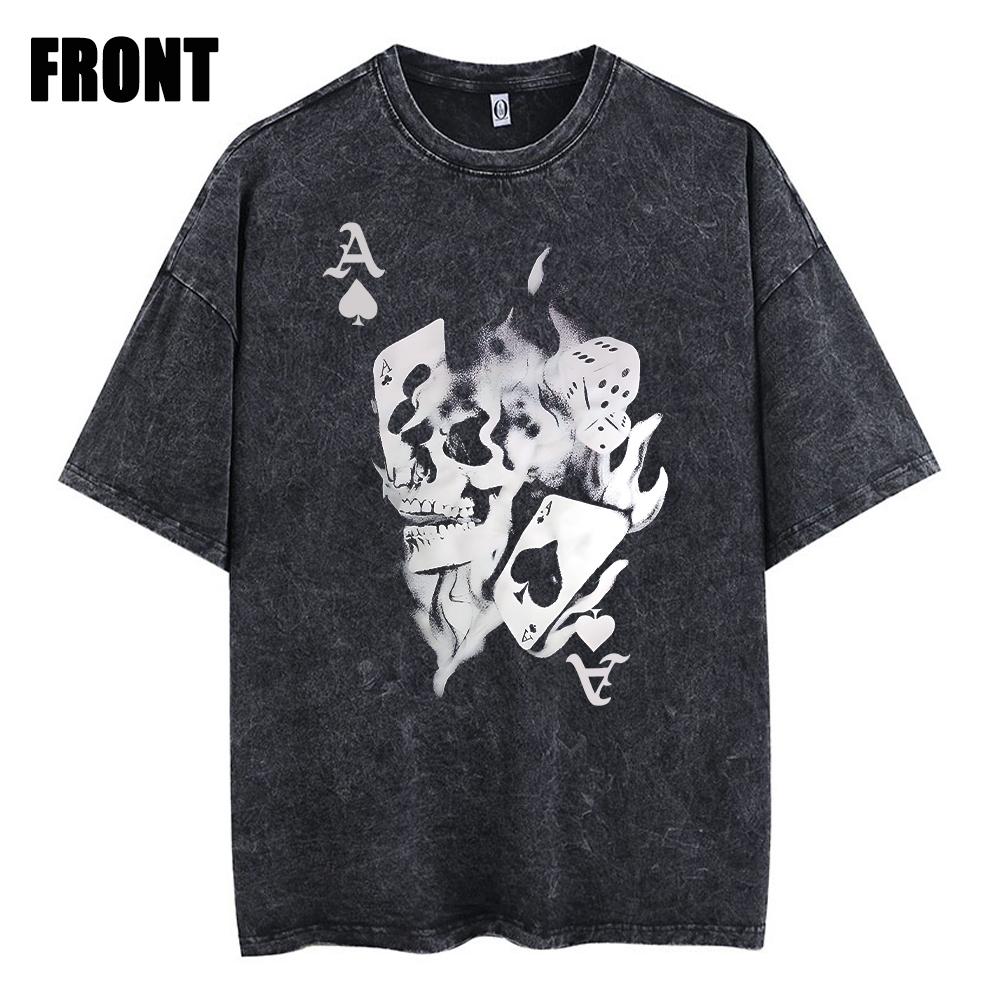 Y2k Men Washed Vintage Tshirt Black Streetwear Skull Graphic Print T Shirt Harajuku Tshirt Summer Short-sleeve Tees