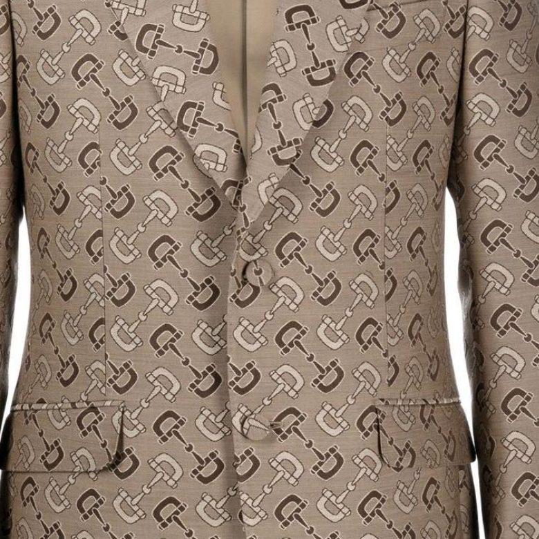 Gucci SS23 Мужской деловой костюм Пиджак Светло-коричневый 721140-ZAKIV-9549