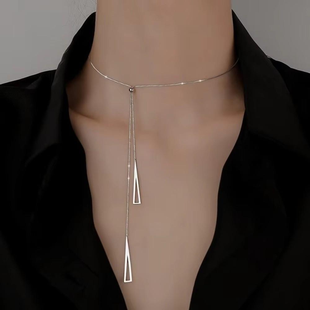 Exquisite Geometric Sweater Chain Adjustable Long Necklace Triangle Pendant Necklace Birthday Gift
