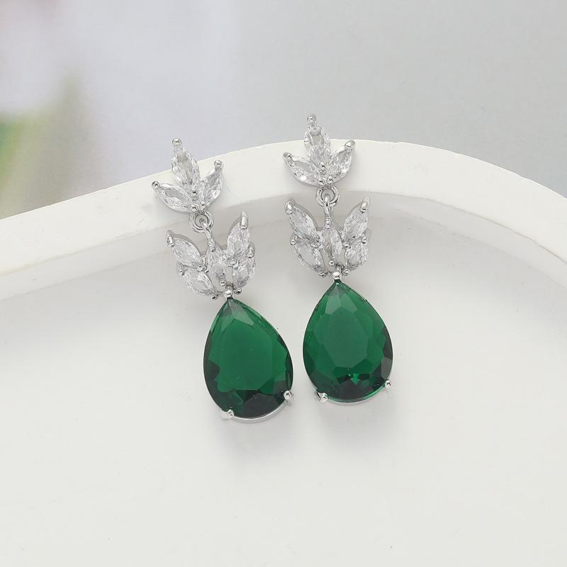 Flower Electroplated Water Droplets Small Fresh Horse Eye Zircon Earrings Silver Needle Light Luxury Bridal Stud Earrings Earrings Women Shine