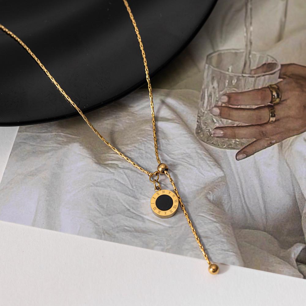 Minimalist Geometric Titanium Steel Layered Necklace For Women With Sparkling Diamond Accents