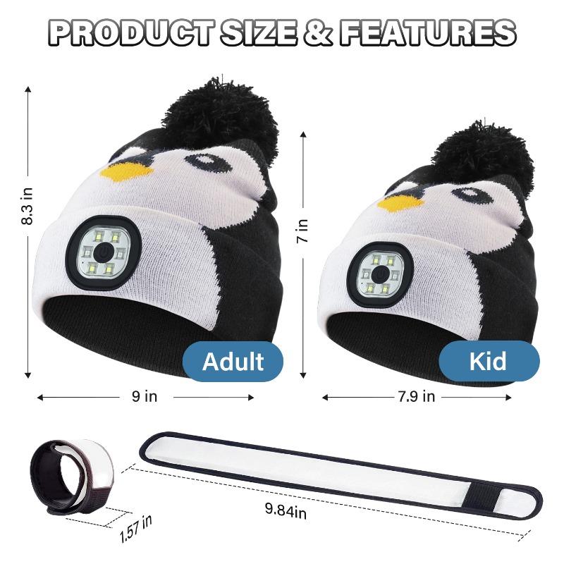 Kids LED Hat USB Rechargeable Headlamp Hat with LED Bracelet Winter Warm Knitted Night Light Hat Suitable for Camping Running Walking
