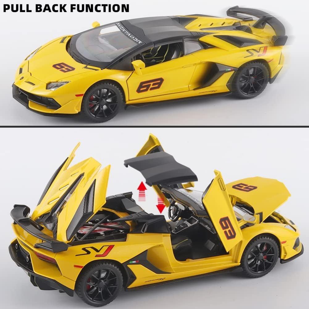 1/24 спортивный автомобиль Lambo SVJ 63, литой металлический автомобиль, игрушки, модели автомобилей со съемной крышей, звуковой подсветкой и откатом назад для детей от 3 лет и старше