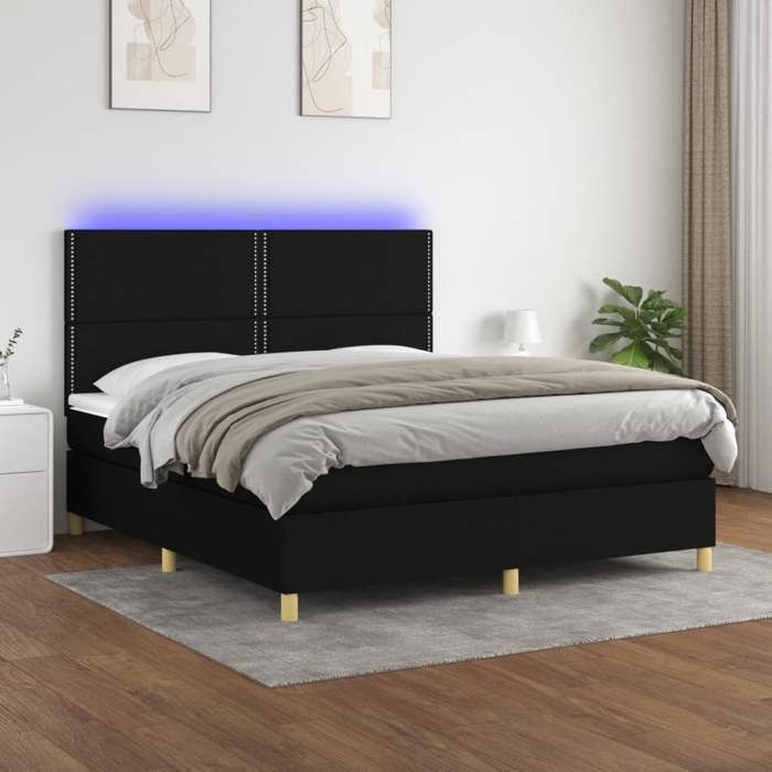 Maison Exclusive - Sommier à lattes de lit et matelas et LED Noir 180x200 cm Tissu