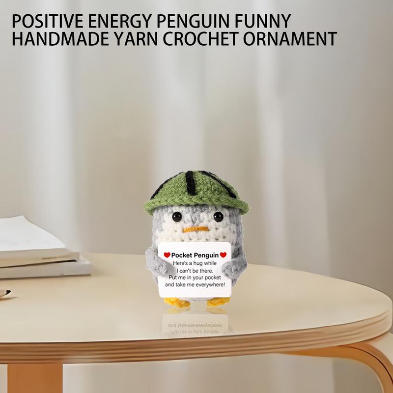 Funny Positive Penguin Collectible Doll With Encouragement Card Small And Cute Toy Wearing Hat Doll For Cheer Up Decorations