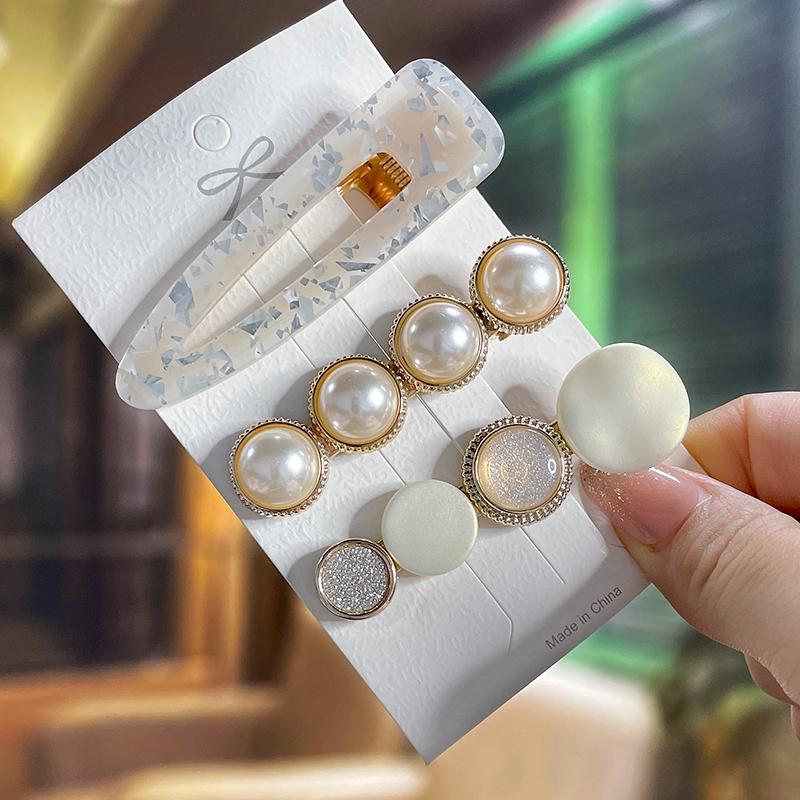 Fashion Acrylic Pearl Hair Clips Set Sweet Flower Hair Barrettes For Women Girls Korean Geometric Hair Accessories Jewelry