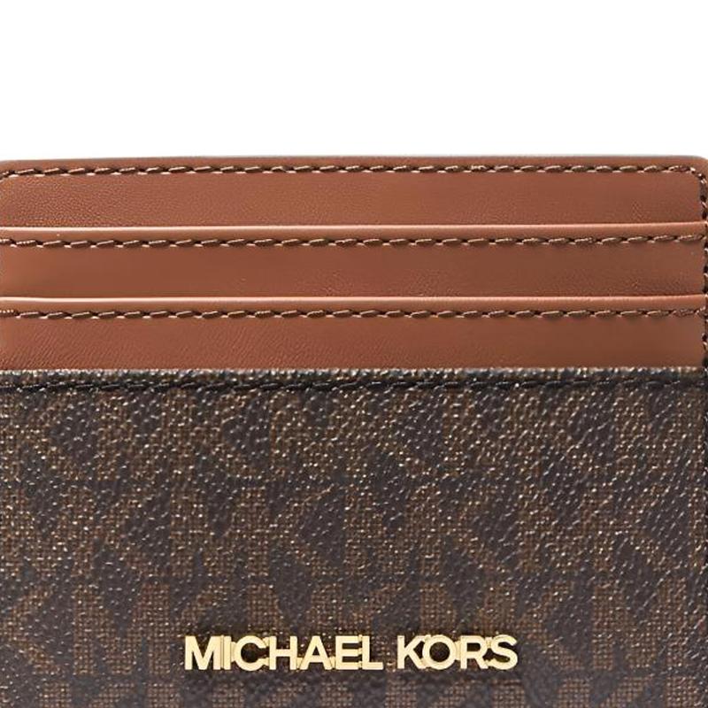 Michael Kors Jet Set Travel Металлический Логотип Знак Покрытие Холст Держатель для Карт Большой Женский Темно-Коричневый