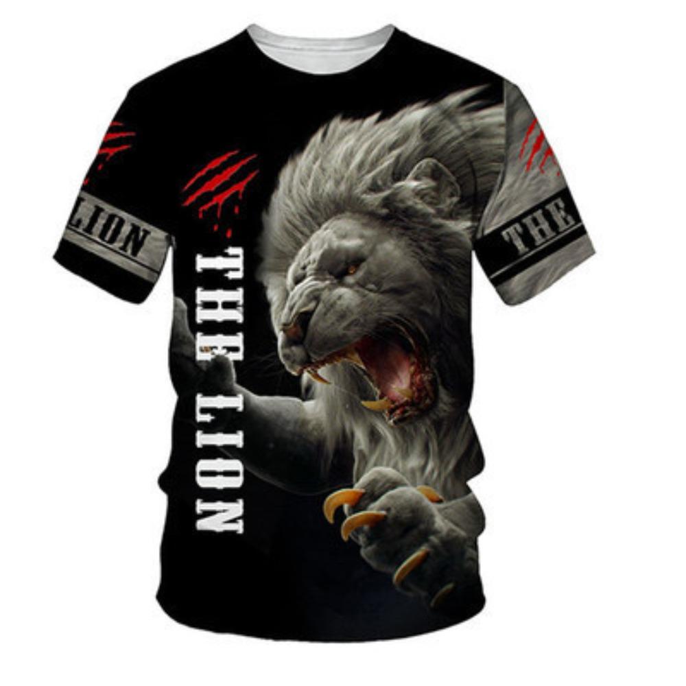 Summer Men's T-shirt 3D Animal Print Tees Lion Pattern Loose Round Neck Short Sleeve Tops Men