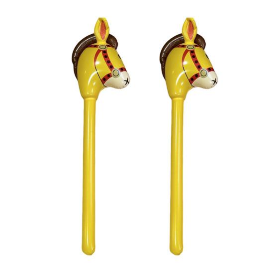 2 шт. Надувная лошадь на палочке 39" ПВХ Детская надувная игрушка-лошадь Легко надувать сдувать Украшение для вечеринки для лошади ковбоя карнавала Рождества дня рождения