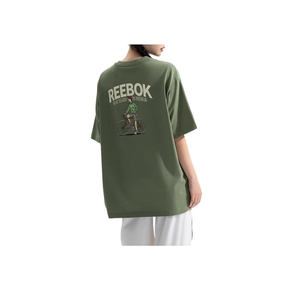 Reebok Американский стиль, удобная, универсальная, повседневная, свободная, с коротким рукавом, унисекс, топы, светло-армейский, зеленый 24SRM435UGL2