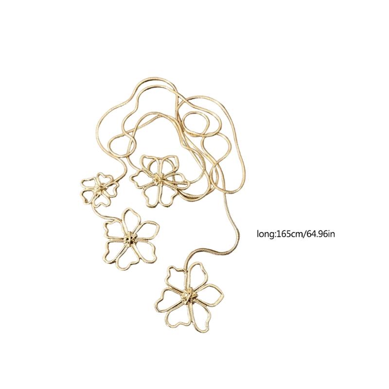 Hollows Long Sweater Necklace Women Elegant Pendant Petal Pattern Necklace for Daily Commute Or Event