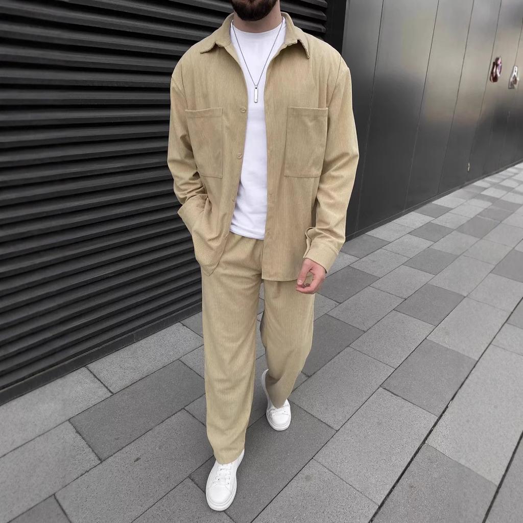 Мужской вельветовый комплект из двух предметов с длинными рукавами и длинными брюками