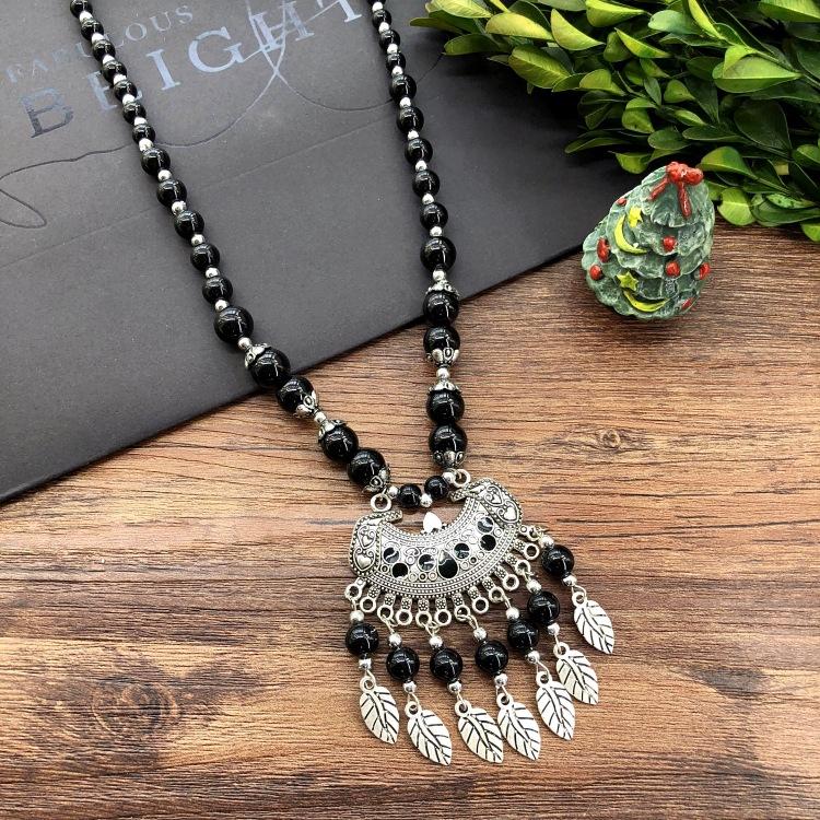 Vintage Personality Handmade Necklace Bohemian Sweater Chain Moon Flower Beads Versatile Headdress Women's Accessories