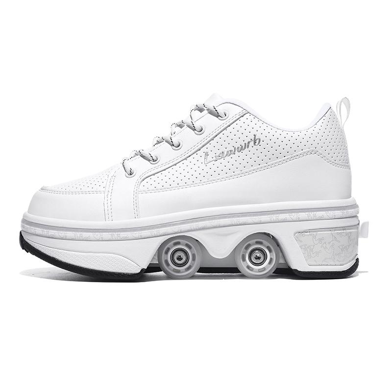 Boys Wheels Sneakers with On Double Wheels Girl Roller Sneakers Roller Shoes Deformation Shoes Roller Skate Shoes