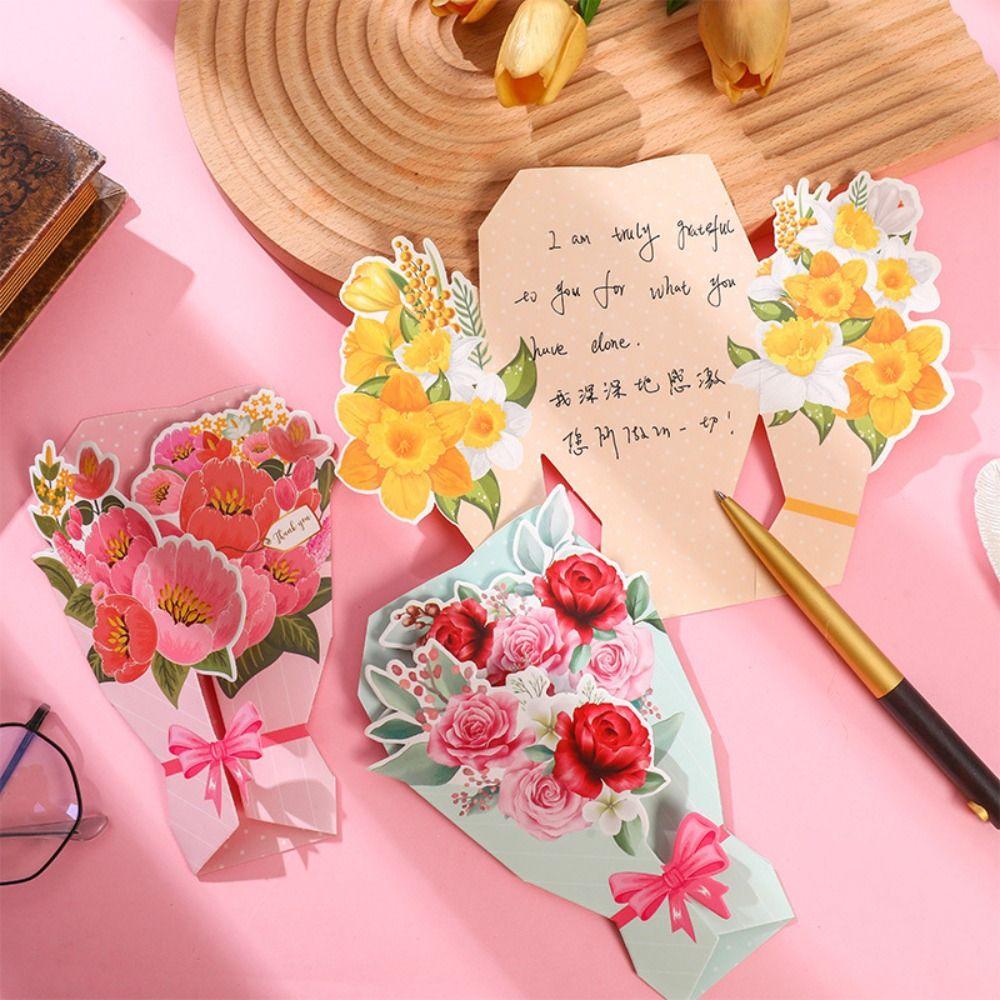 3D Thanks Flowers Postcard Sunflower/Rose/Carnation DIY Floral Birthday Cards Paper Craft Exquisite Greeting Card Teacher Day