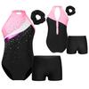 Children's Girls' Sleeveless Leotard Dance Gymnastics Training Dancewear Gymnastics Bodysuit with Headband and Shorts