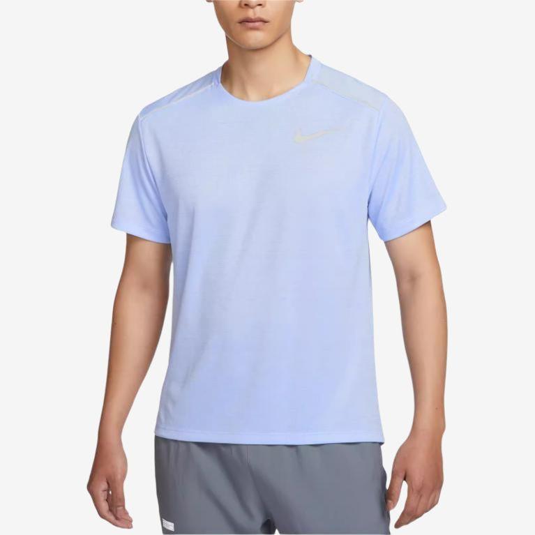 Nike Футболка Miler Logo Print, быстросохнущая, светоотражающая, дышащая, с круглым вырезом и коротким рукавом, для бега, мужские футболки, кобальтово-синие, AJ7566-479