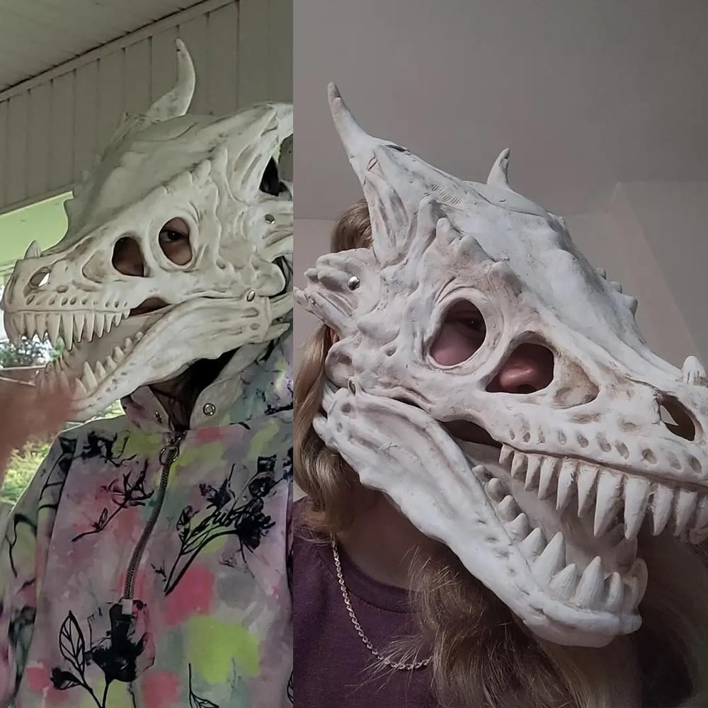 Dinosaur Head Bone Skull Mask Cosplay Animal Movable Jaw Raptor Dragon Latex Helmet Halloween Carnival Party Costume Props Gifts