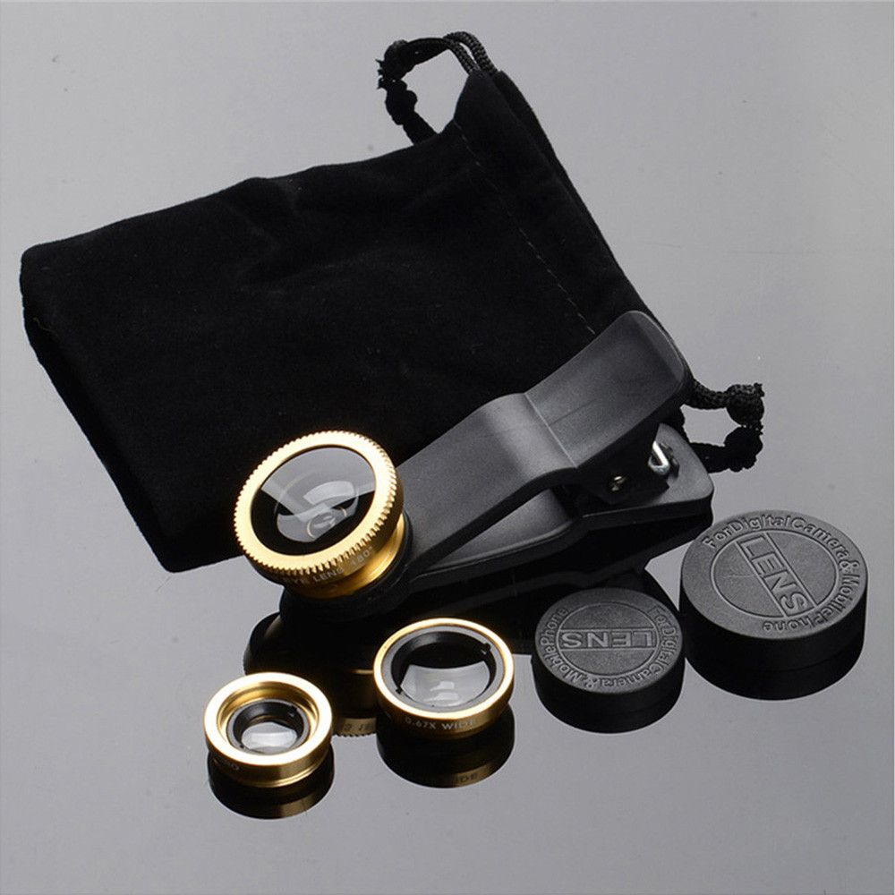 Аксессуары Насадка-объектив для телефона 3 в 1 Набор объективов для камеры Макро Широкоугольный Рыбий глаз