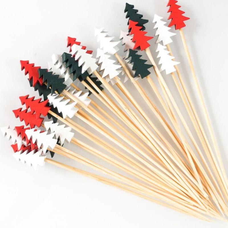 100PCS Christmas Tree Shaped Drink Cocktail Picks Appetizer Fruit Cupcake Pocks Festival Party Favors Decorations