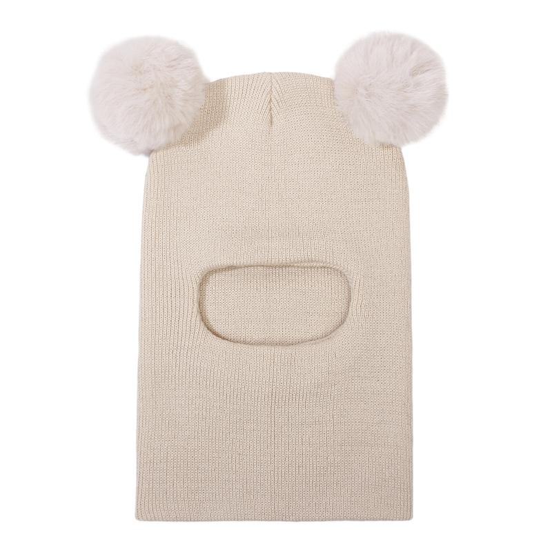 Pompom Baby Winter Hat Scarf One-piece Kids Knitted Beanie Warm Ears Neck Children Bonnet Infant Cap for Girls Boys 1-5Y