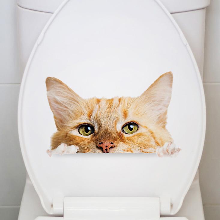 Cute Animal Wall Decals Creative Dog and Cat Cartoon Stickers for Waterproof Bathroom Toilet Seat